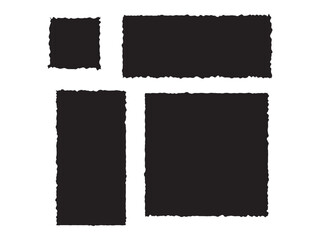 Black torn paper Strips and pieces, frame, sticker jagged rectangle shape. Notebook pages torn paper frame Vector illustration.