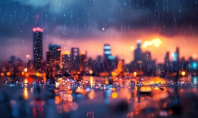 Fototapeta premium City lights reflected in rain puddles.