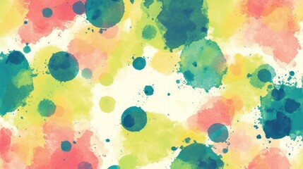 A vibrant abstract watercolor pattern with colorful splashes and circles.