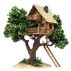 Treehouse built among the branches of a large tree. isolated on transparency background