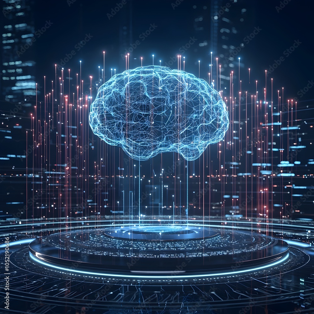 Poster futuristic ai driven security system monitoring a complex networked infrastructure