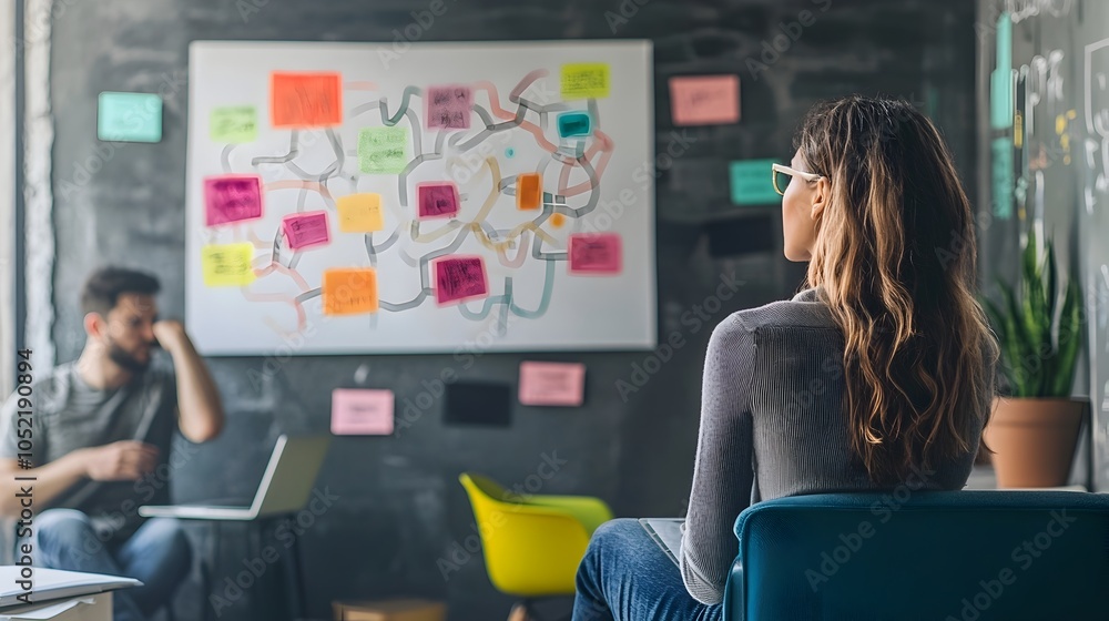 Poster remote team utilizing digital mind mapping tool for collaborative idea visualization and organizatio
