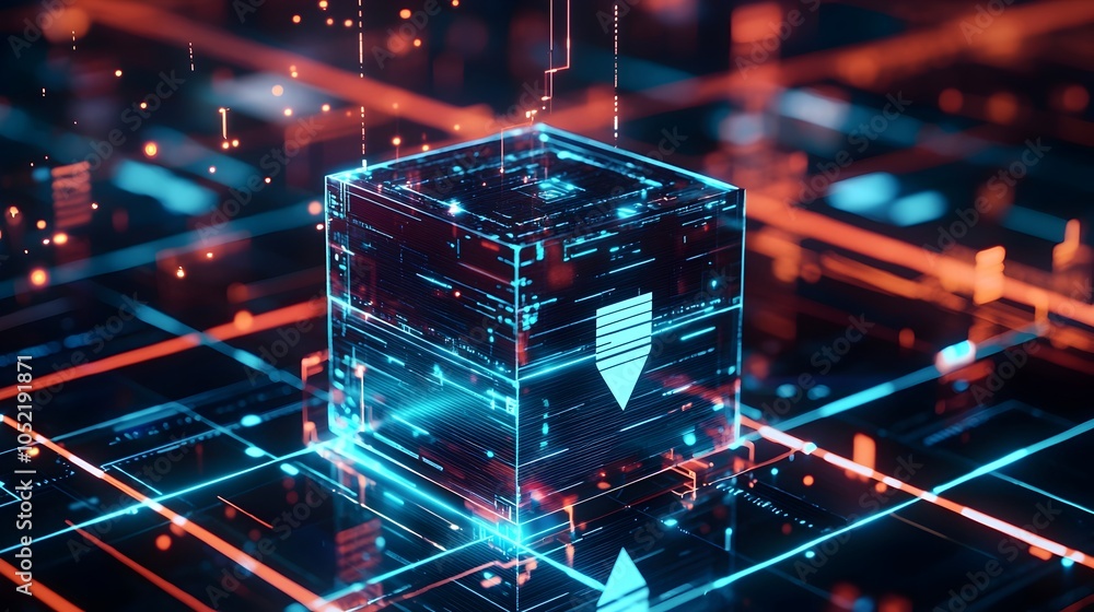 Poster transparent and secure blockchain based voting system visualized as digital ballot box