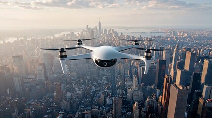 Autonomous Drone Flying Over a City Skyline
