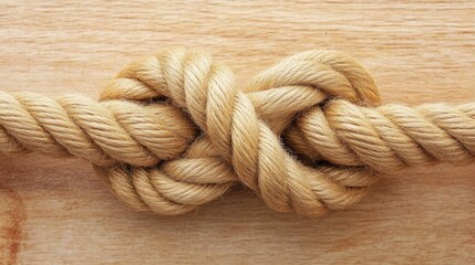 Obraz premium Close-Up of a Twisted Rope Knot on Wooden Surface
