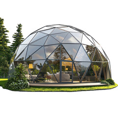 Fototapeta premium Geodesic dome in a natural setting with panoramic windows. isolated on transparency background