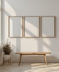Frame mock up on Living Room, Minimalist Corner with Soft Shadows and Artistic Decor- Generative Ai