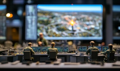Military personnel working in a control room.