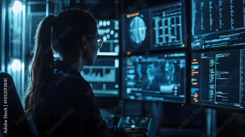 Aufkleber cybersecurity expert analyzing data streams to identify and neutralize digital threats