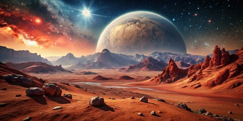 Vintage Style Mars Landscape - Red Planet Desert Adventure in Space Game Art