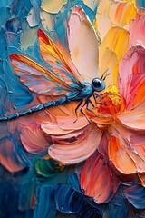 Naklejka premium Vibrant dragonfly on a colorful lotus flower a beautiful symbiosis in nature's palette