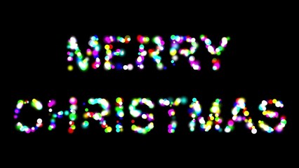 Merry Christmas text with colorful bokeh lights on plain black background