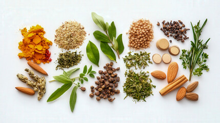 Fototapeta premium Herbal Medicine Top visual on white background 