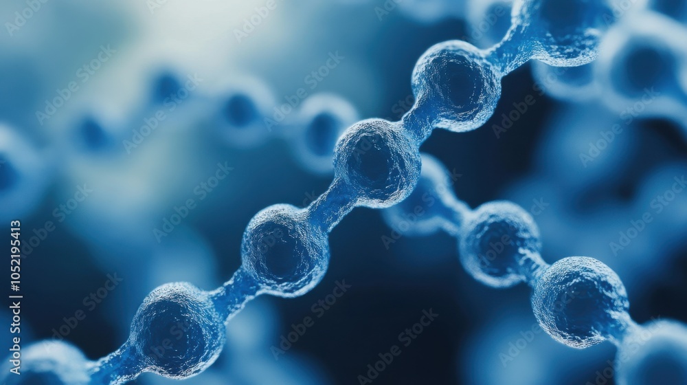 Poster exploring the intricate patterns of molecular structures under a microscope in vibrant blue hues