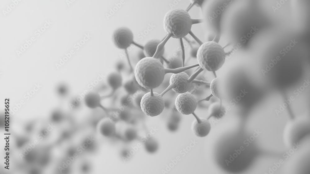 Poster abstract representation of molecular structures showcasing interconnected atoms in a monochrome sett