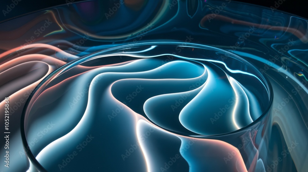 Poster abstract blue light waves. serene teal and white light patterns ripple, creating a mesmerizing visua