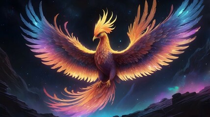 majestic phoenix with cosmic backdrop on futuristic ark perfect for digital space-themed art