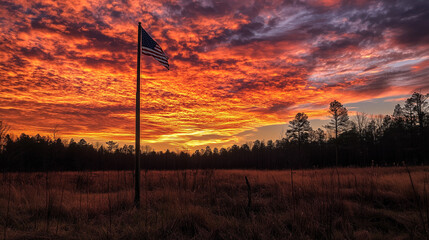 Obraz premium American Flag Sunset Landscape Photography