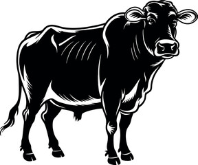 A silhouette of a standing ox with a large body