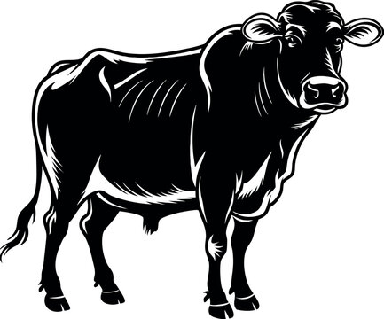 A silhouette of a standing ox with a large body