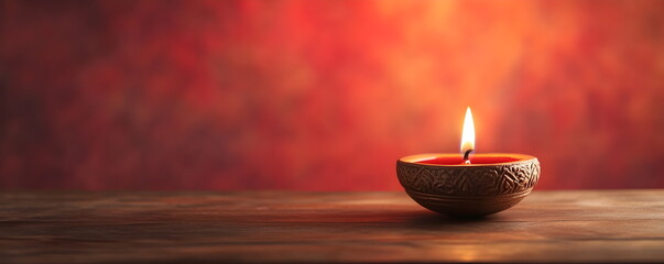 Traditional indian burning lamp and orange flowers. Ethnic decorations for Indian festival of lights Diwali and Pongal. Ugadi, Gudi Padwa. Hindu New Year. Religion concept with copy space