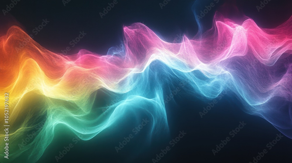 Poster vibrant waves of color dance gracefully, creating a mesmerizing display of fluidity and light agains