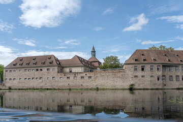 historical buildings on Ill river bank, Strasbourg, France