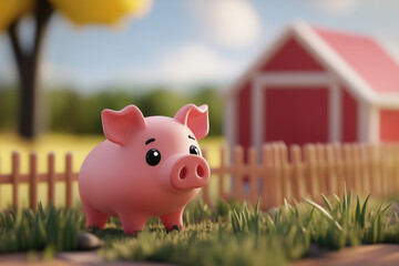 3D pig toys on the farm, cartoon pet characters, kids toys background, concept for children's products