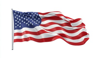 Fototapeta premium 3D USA flag waving in the wind, with realistic folds and movement, isolated on a white background