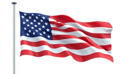 Obraz premium Isometric USA flag standing on a flagpole, with crisp, clear lines and vibrant colors, isolated and detailed