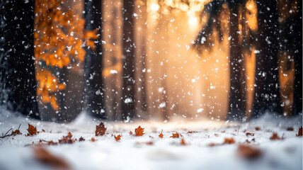Background of a beautiful landscape of late Autumn and early winter as snow begins to fall.