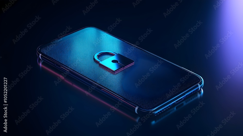 Poster secure digital lock on smartphone screen cybersecurity concept with copy space