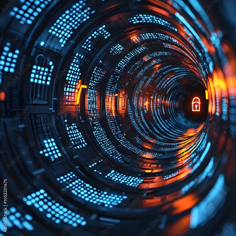 Poster secure vpn tunnel protecting digital data and preventing cyber threats