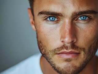 Obraz premium Intense Gaze of a Handsome Man in Minimalist Studio Portrait