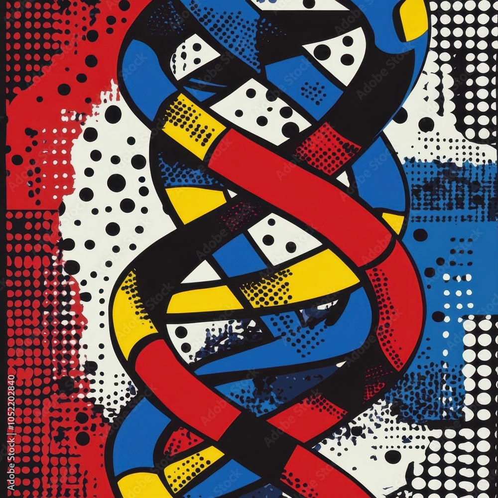 Aufkleber colorful abstract representation of dna strands intertwined with dynamic patterns and bold colors in
