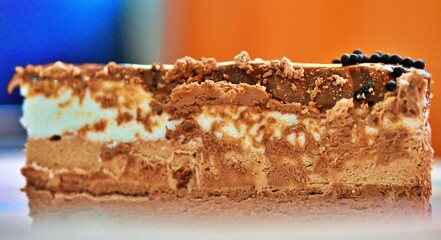 chocolate and vanilla cake, sweet food and diet concept