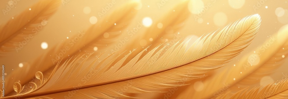 Poster a close up of a feather with a yellow background