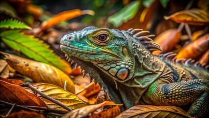Fototapeta premium Wild Iguana in Costa Rica's Lush Ecosystem: A Glimpse of Biodiversity and Nature's Beauty