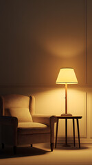 A Cozy Corner With a Lamp and Armchair
