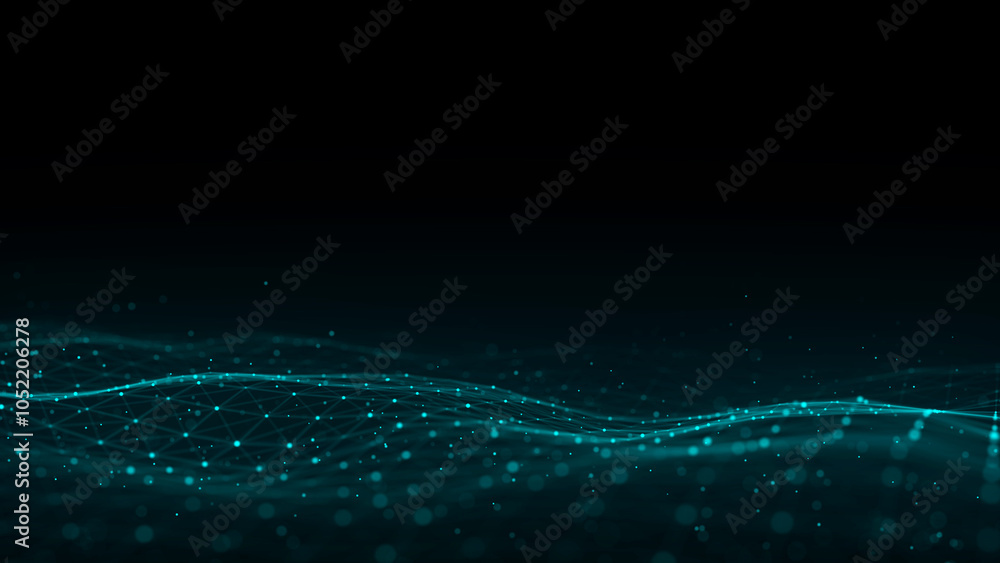 Poster dynamic blue wave of particles and lines. abstract futuristic background. big data visualization. 3d