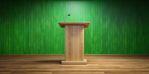 Wood Podium Presentation Mockup for Product Showcase on Lush Green Wall - High Depth of Field