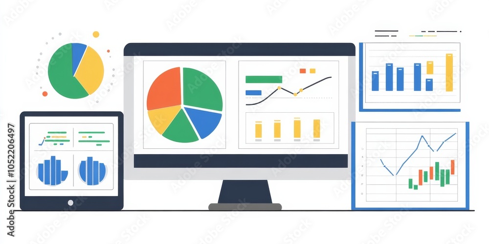 Aufkleber analyzing business data to understand finances, market trends, and customer behavior. using tools li