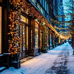 Christmas and New Year. Shop windows and cafes sparkle with festive illumination.

