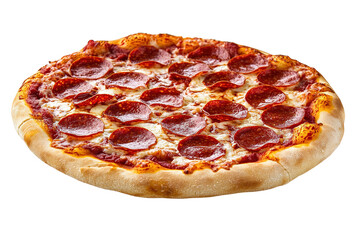 A pepperoni pizza with a lot of pepperoni on it. on transparent background.