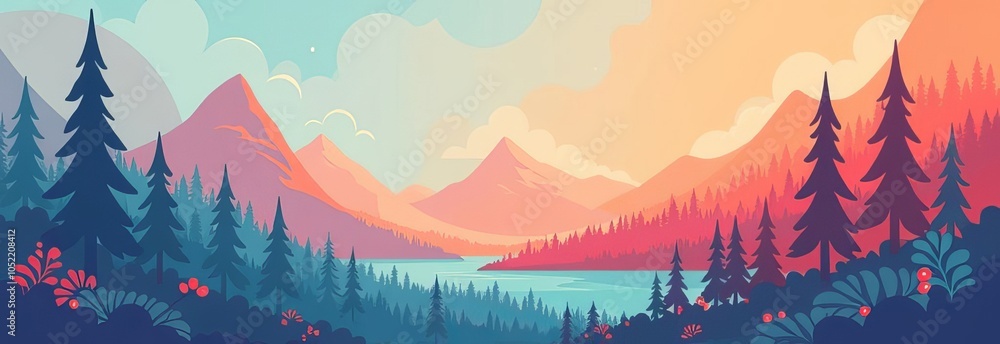 Poster A mountain range with a river running through it