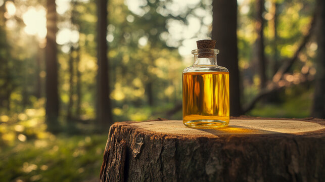 Oil standing on wood in forest, wooden stum