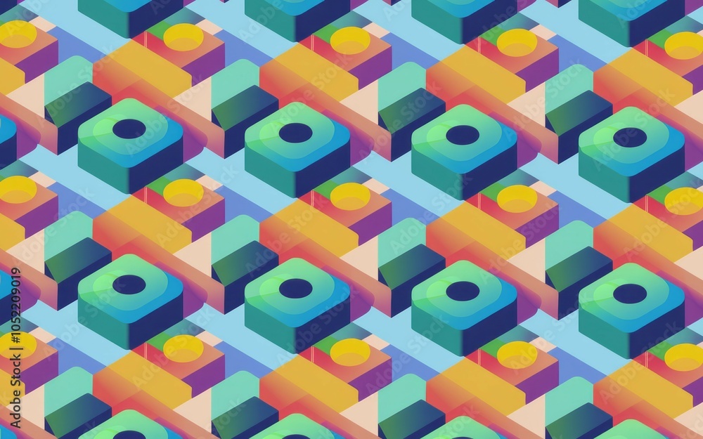 Aufkleber Colorful geometric pattern design. Vibrant isometric blocks create a playful, repeating pattern.  Evokes energy and modern design.