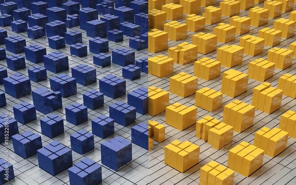 Aufkleber blue yellow cube blocks pattern. abstract cube pattern; contrasting colors symbolize duality, choice
