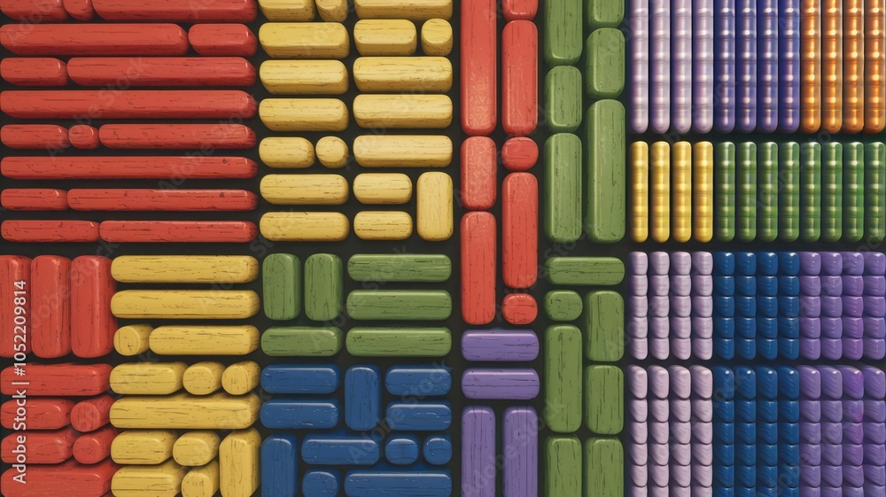 Poster colorful wooden block pattern. abstract geometric design featuring vibrant wood blocks. symbolizes u