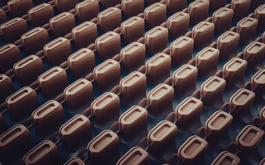 Naklejka premium Geometric brown blocks pattern. Repeating brown shapes create a hypnotic visual texture, suggesting order and uniformity. Abstract design ideal for backgrounds.